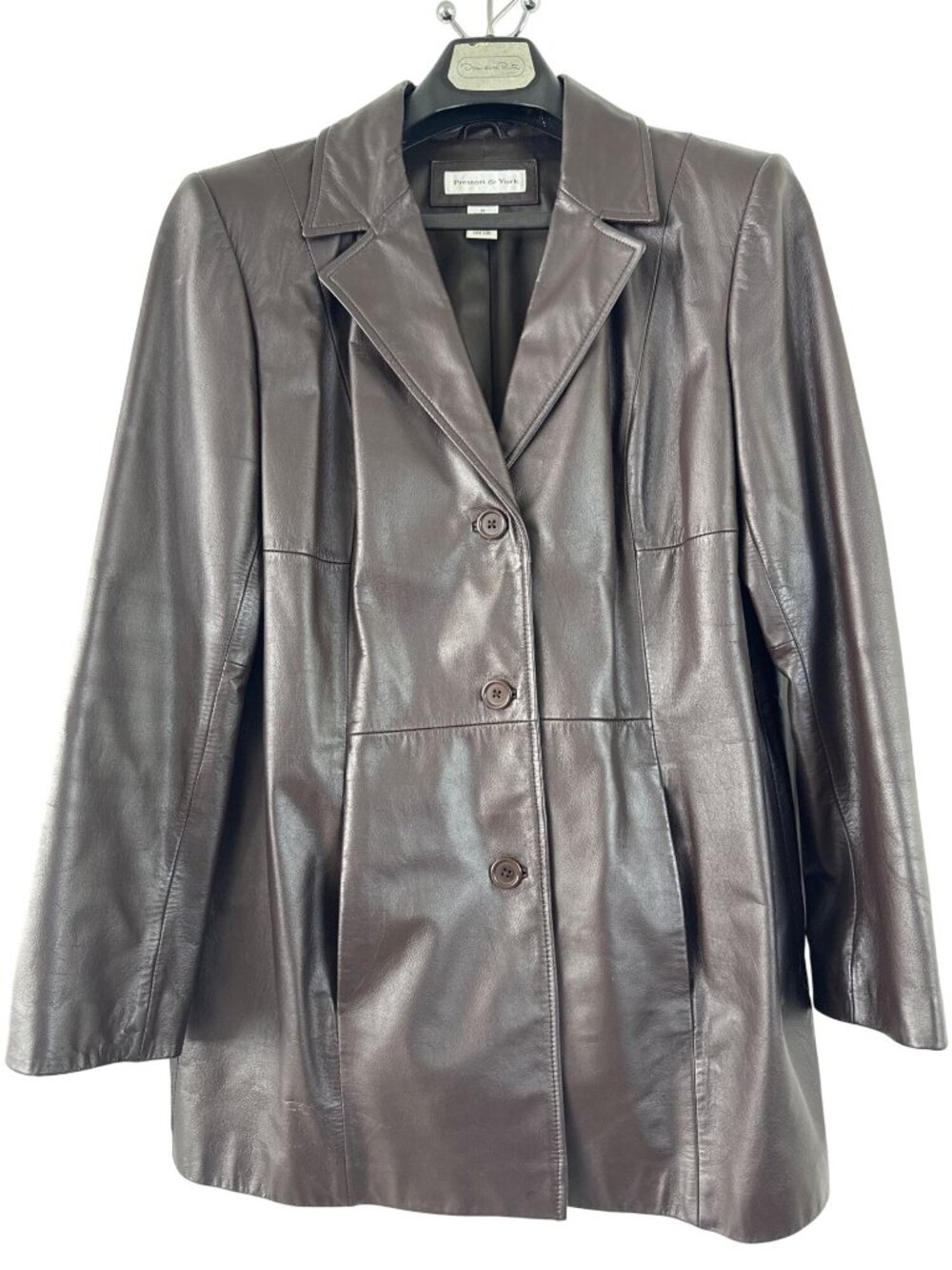 Preston & York Women's Brown Leather Blazer Jacket Size M Lightweight Classic